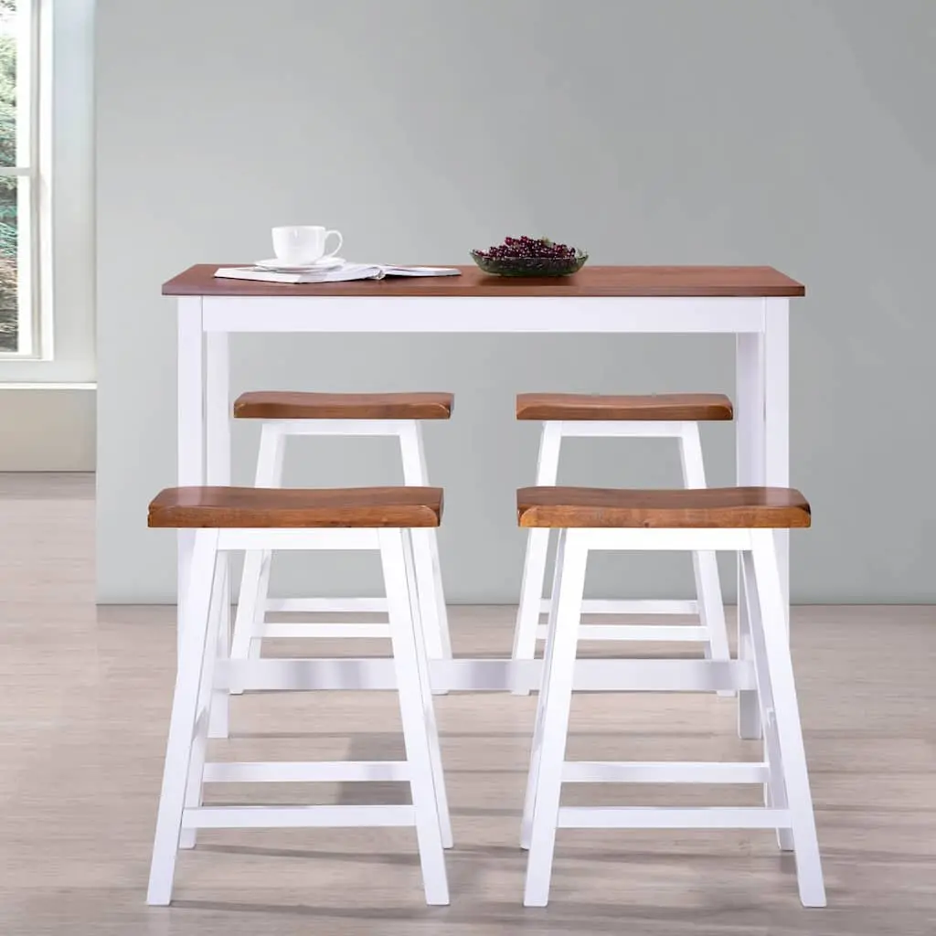 Bar Table and Stool Set Brown 5 Piece Solid Wood MDF Kitchen Dining Furniture