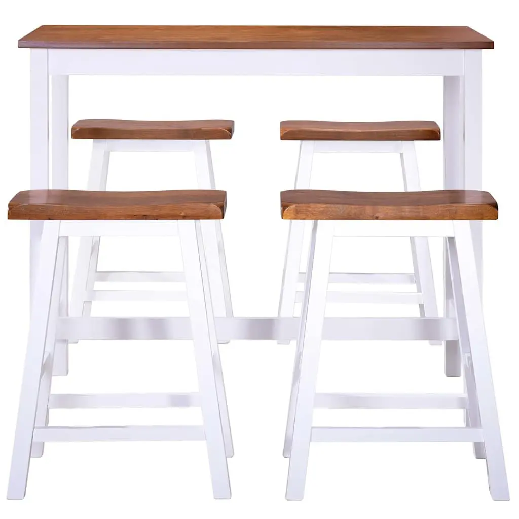 Bar Table and Stool Set Brown 5 Piece Solid Wood MDF Kitchen Dining Furniture
