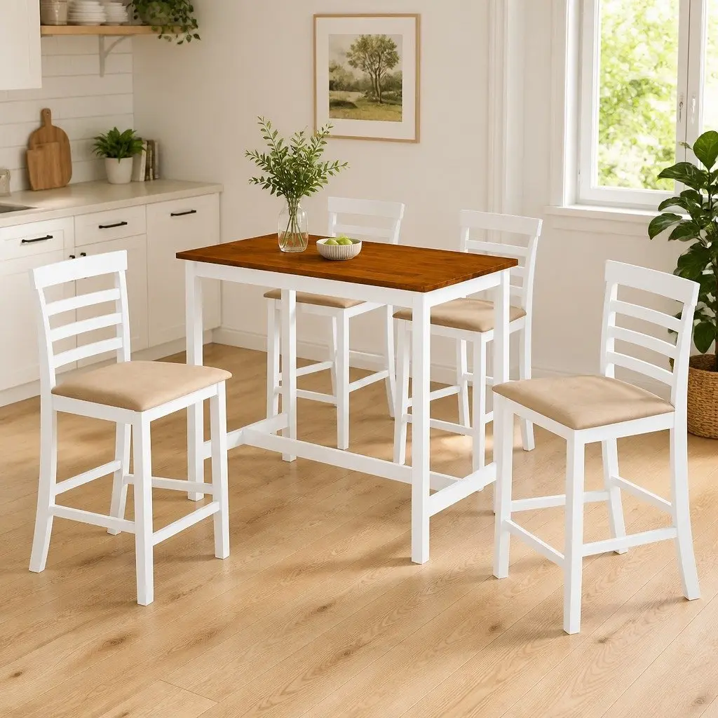 Bar Table and Stool Set Dark Brown 5 Piece MDF Wood