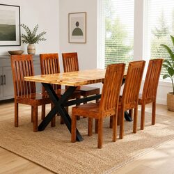 7-Piece Dining Table Set in Solid Acacia and Mango Wood