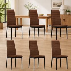 Set of 6 Brown Fabric Dining Chairs with Padded Backrest