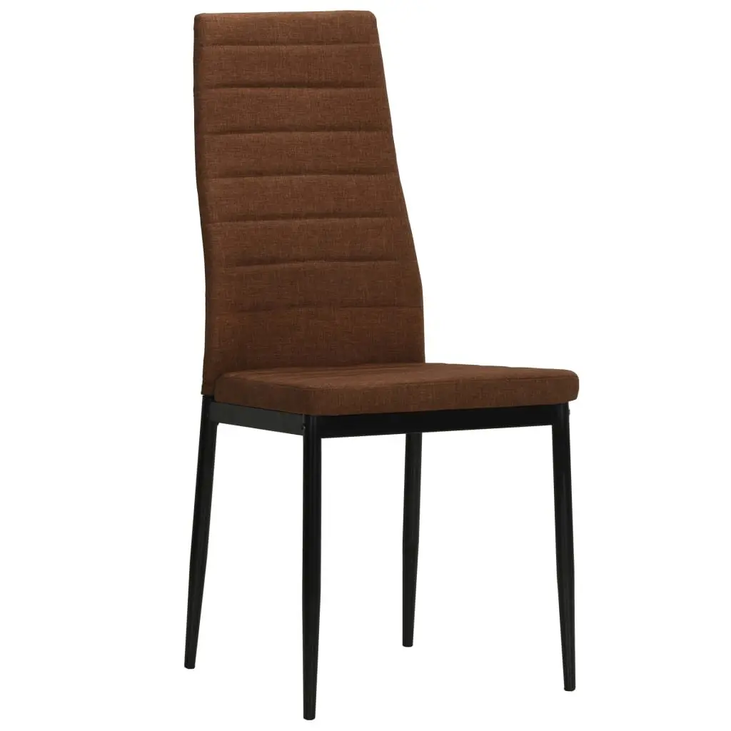 Dining Chairs Set Brown Fabric Padded Backrest Steel Frame 6 Piece