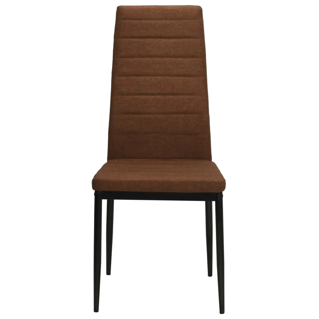 Dining Chairs Set Brown Fabric Padded Backrest Steel Frame 6 Piece