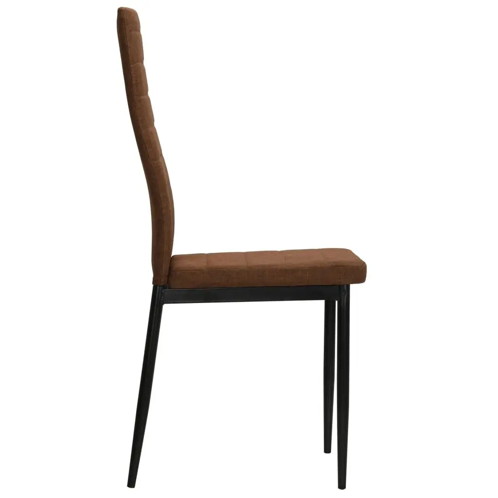Dining Chairs Set Brown Fabric Padded Backrest Steel Frame 6 Piece