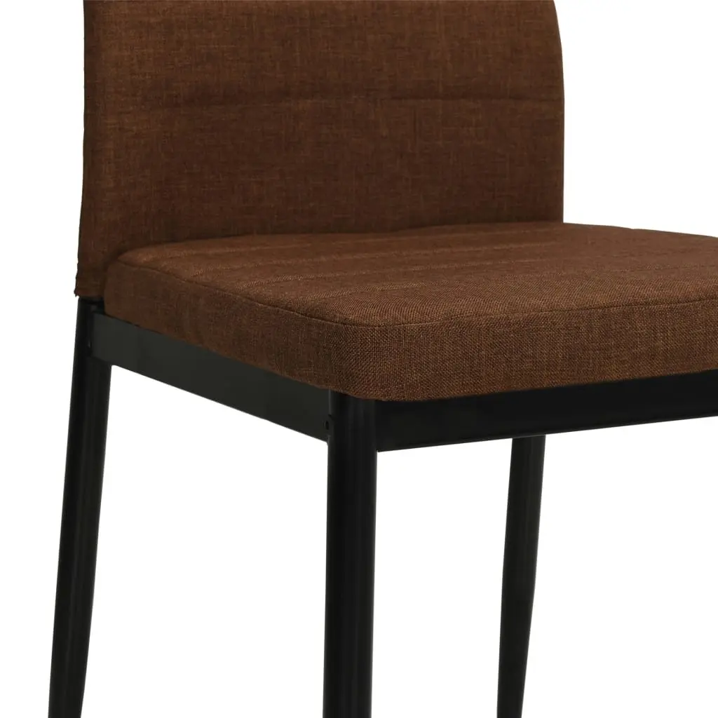 Dining Chairs Set Brown Fabric Padded Backrest Steel Frame 6 Piece
