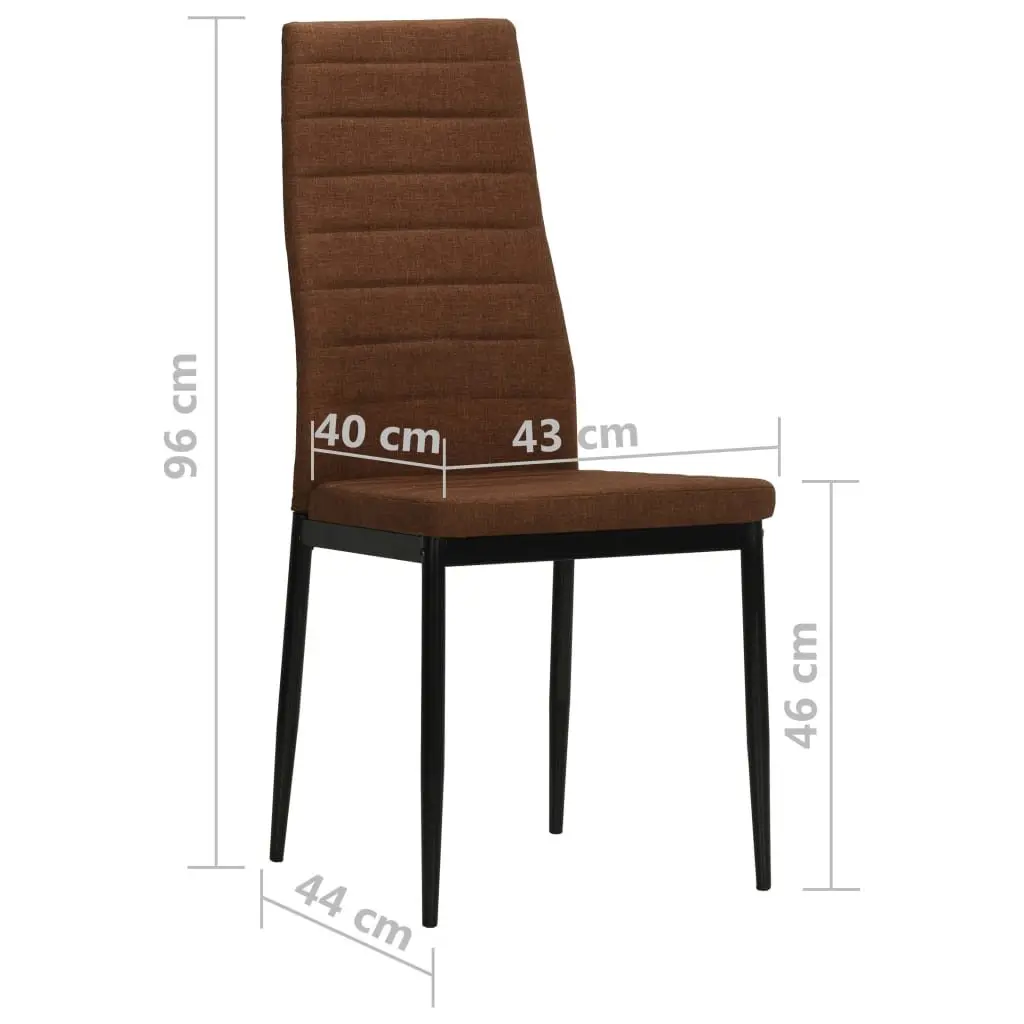 Dining Chairs Set Brown Fabric Padded Backrest Steel Frame 6 Piece
