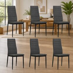 6-Piece Grey Fabric Dining Chairs Set with Padded Backrest
