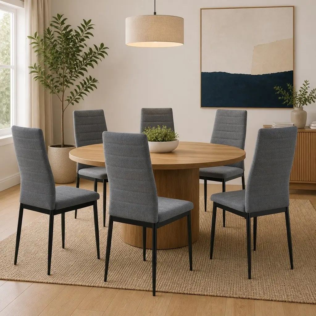 Dining Chairs Light Grey Fabric 6 Piece Steel Frame Padded Backrest
