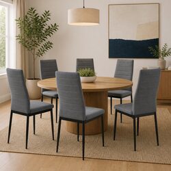 Set of 6 Light Grey Fabric Dining Chairs with Padded Backrest