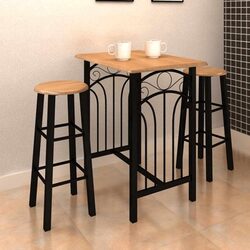 Bar Table and Stool Set 3 Pieces Kitchen Dining Furniture Brown Wood Steel