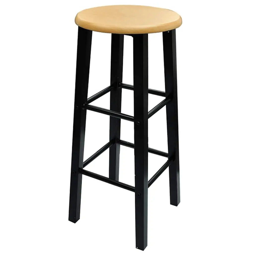 Bar Table and Stool Set Brown Wood Steel 3 Pieces