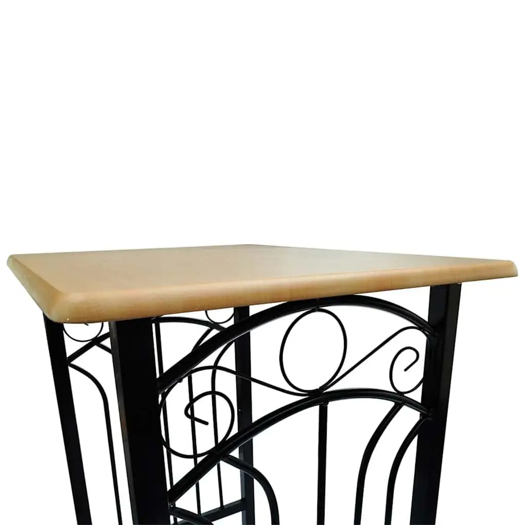 Bar Table and Stool Set Brown Wood Steel 3 Pieces