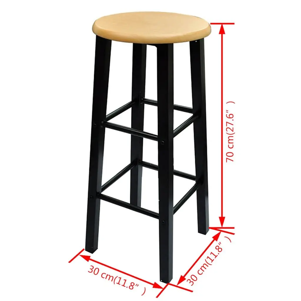 Bar Table and Stool Set Brown Wood Steel 3 Pieces