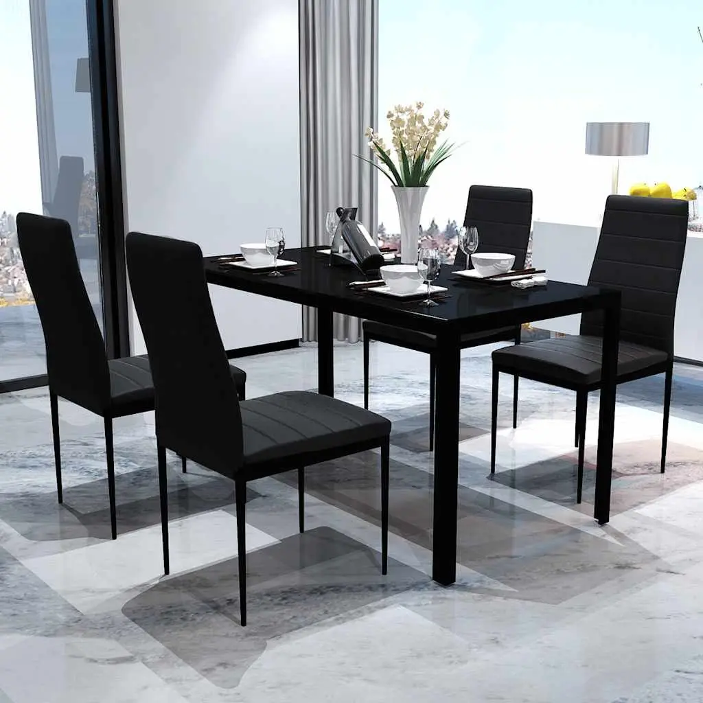 Dining Set Black Modern 5 Piece Kitchen Table and Chairs Artificial Leather
