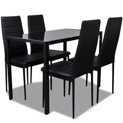 Dining Set 5 Pieces Black Modern Kitchen Table 4 Chairs Artificial Leather