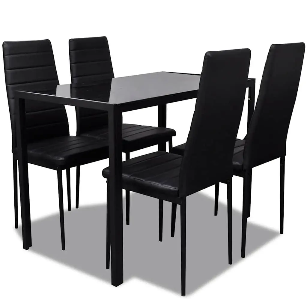 Dining Set Black Modern 5 Piece Kitchen Table and Chairs Artificial Leather