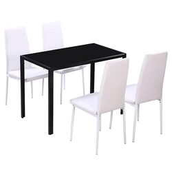 Dining Set 5 Pieces Kitchen Table Chairs Artificial Leather Black White Modern