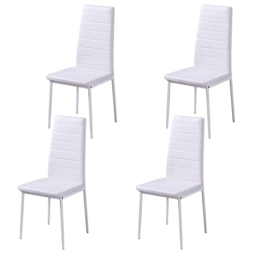 Dining Set Modern 5 Pieces Black White Tempered Glass Artificial Leather