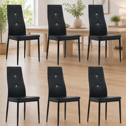 Set of 6 Elegant Black Faux Leather Dining Chairs