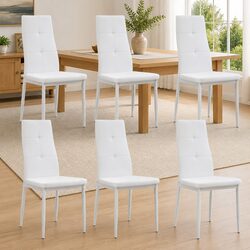 Set of 6 White Faux Leather Dining Chairs