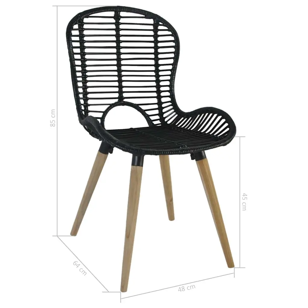Dining Chairs Natural Rattan Black Vintage Style Set of 6 Wooden Legs