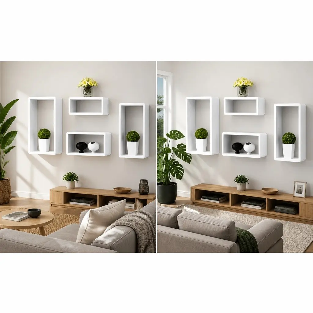 White Cube Shelves Set 8 Piece High Gloss MDF Storage Display Floating Shelving Home Decor