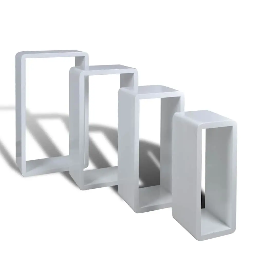 White Cube Shelves Set 8 Piece High Gloss MDF Storage Display Floating Shelving Home Decor