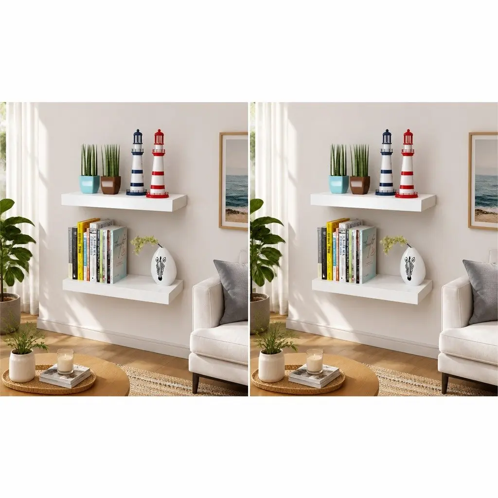 Set of 4 White Floating Wall Shelves 40cm