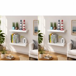 Set of 4 White Floating Wall Shelves 40cm