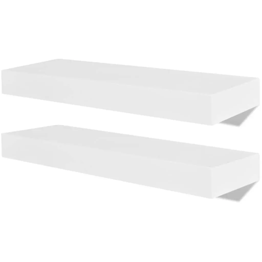 Set of 4 White Floating Wall Shelves 40cm