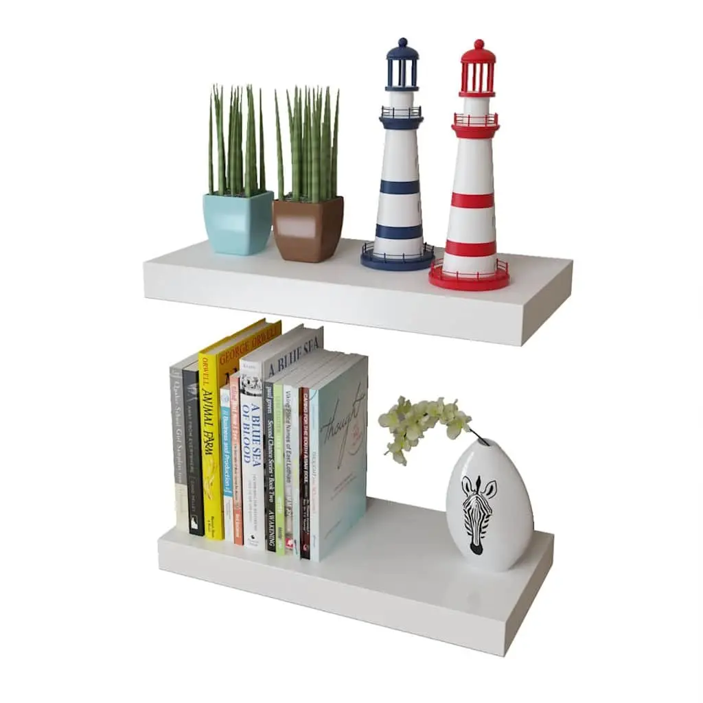 Set of 4 White Floating Wall Shelves 40cm