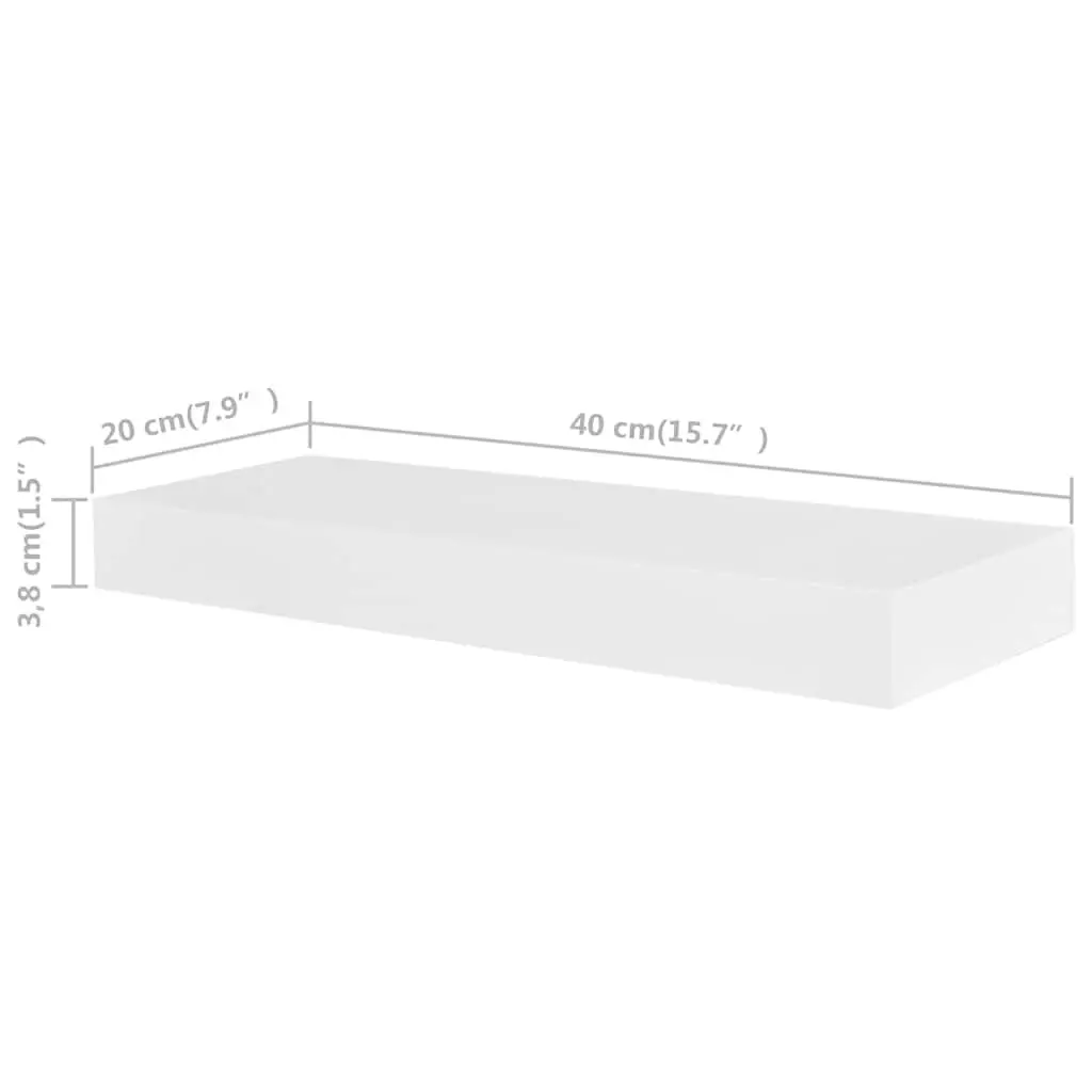 Set of 4 White Floating Wall Shelves 40cm