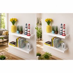 White Floating Shelves Set of 4 for Home Decor