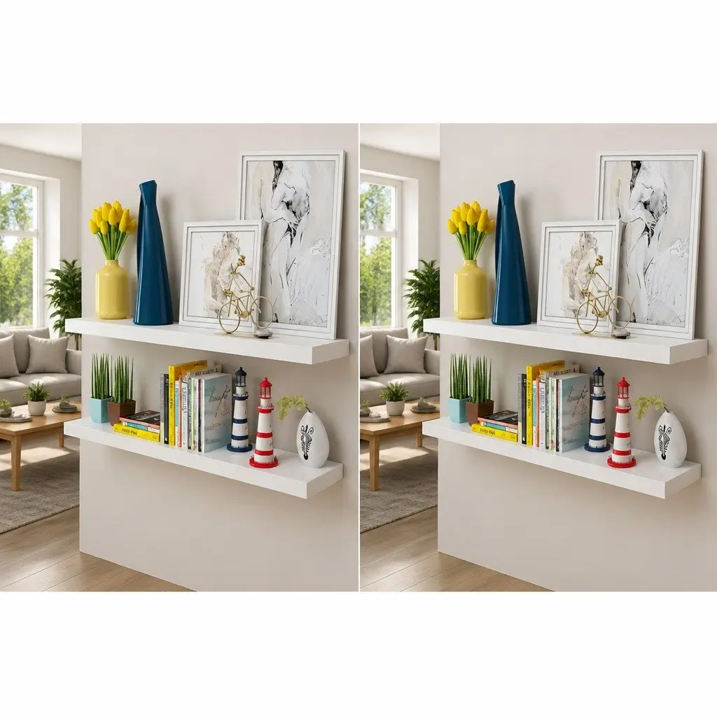 Set of 4 White Floating Wall Shelves 100cm
