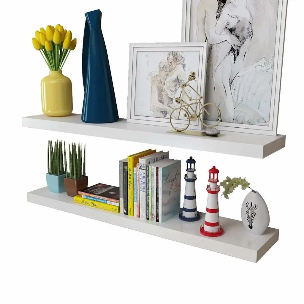 Set of 4 White Floating Wall Shelves 100cm