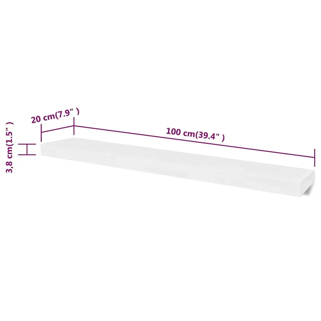 Set of 4 White Floating Wall Shelves 100cm