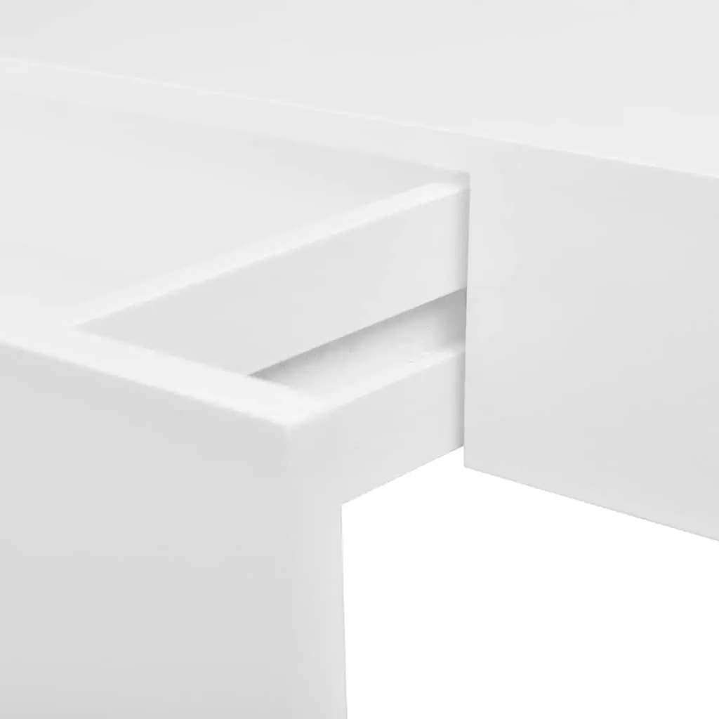 Set of 2 White Floating Wall Shelves with Drawer
