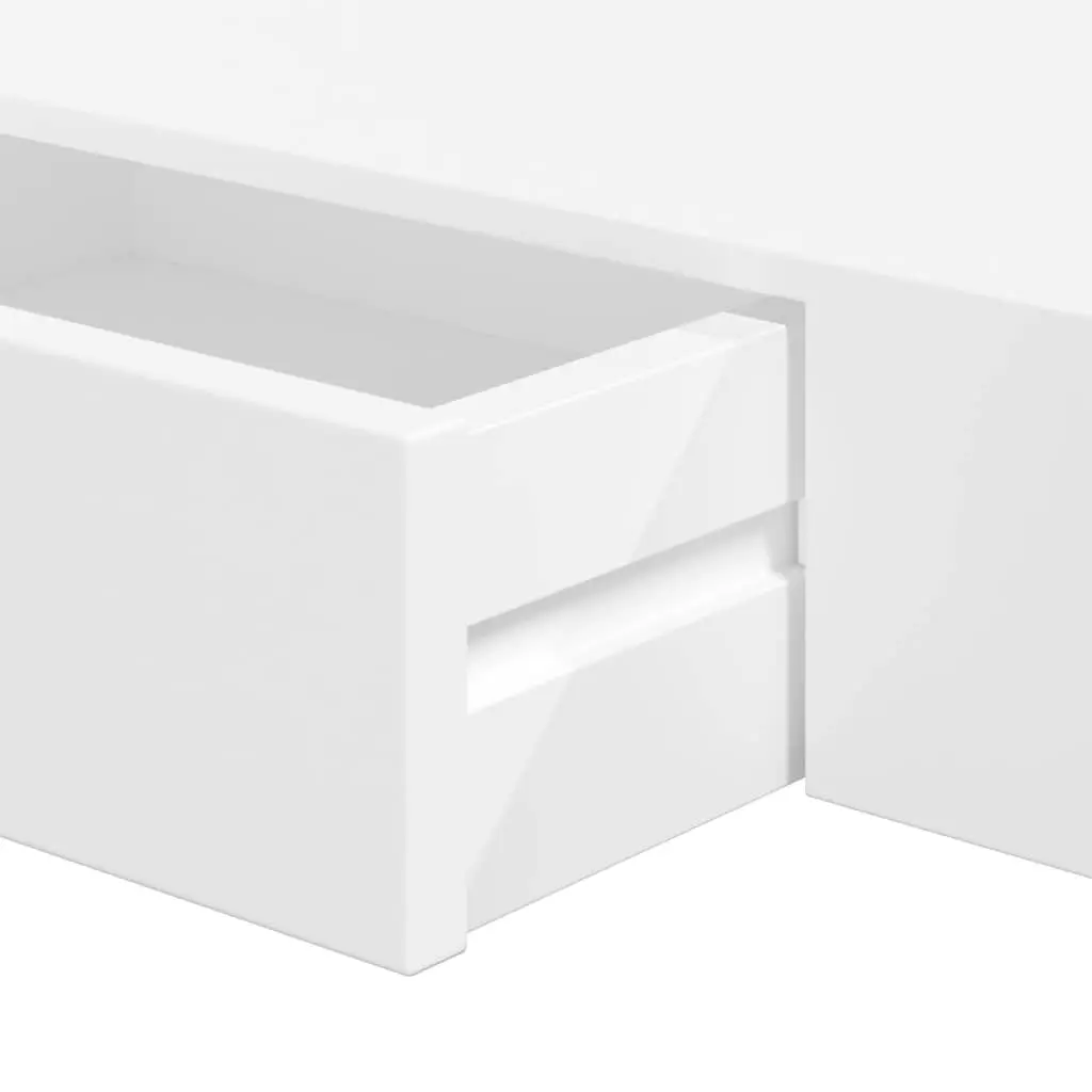 Set of 2 White Floating Wall Shelves with Drawer