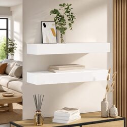 Floating Wall Shelves with Drawers - 80 cm White