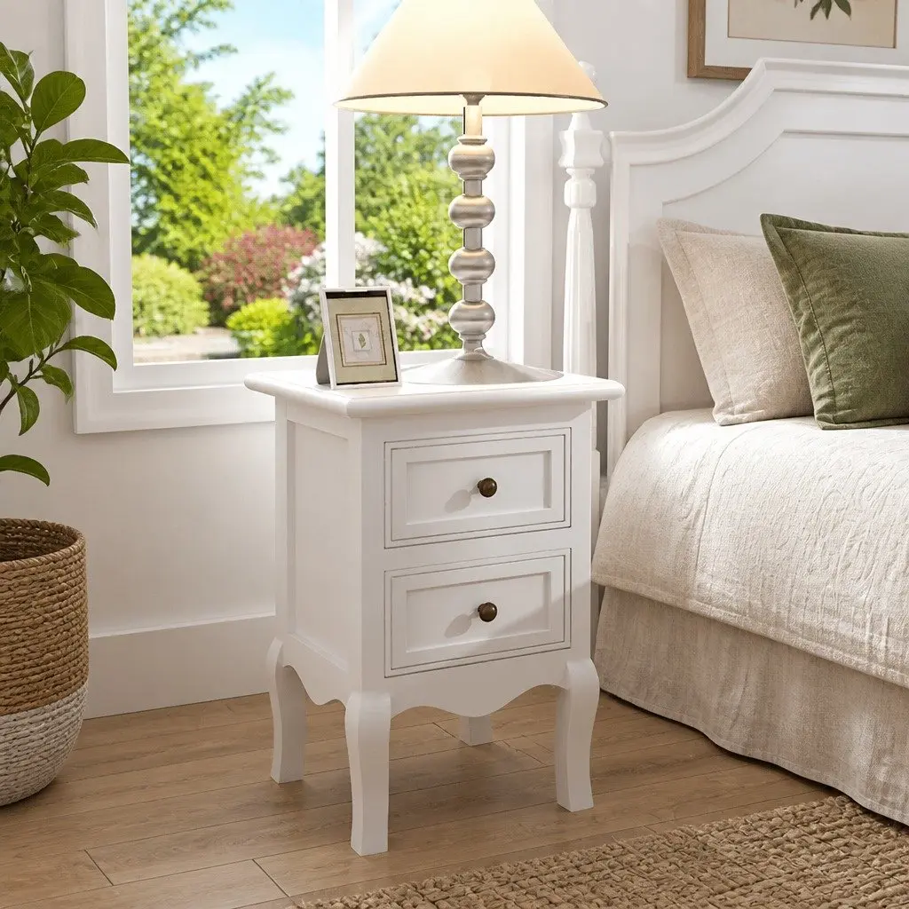 Bedside Tables Vintage Style White MDF 4 Piece Nightstands with Drawers