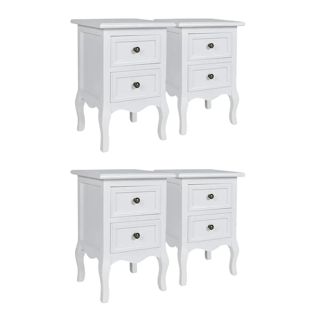 Bedside Tables Vintage Style White MDF 4 Piece Nightstands with Drawers
