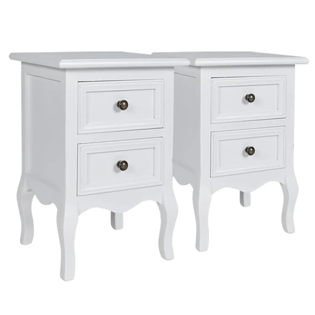Bedside Tables Vintage Style White MDF 4 Piece Nightstands with Drawers