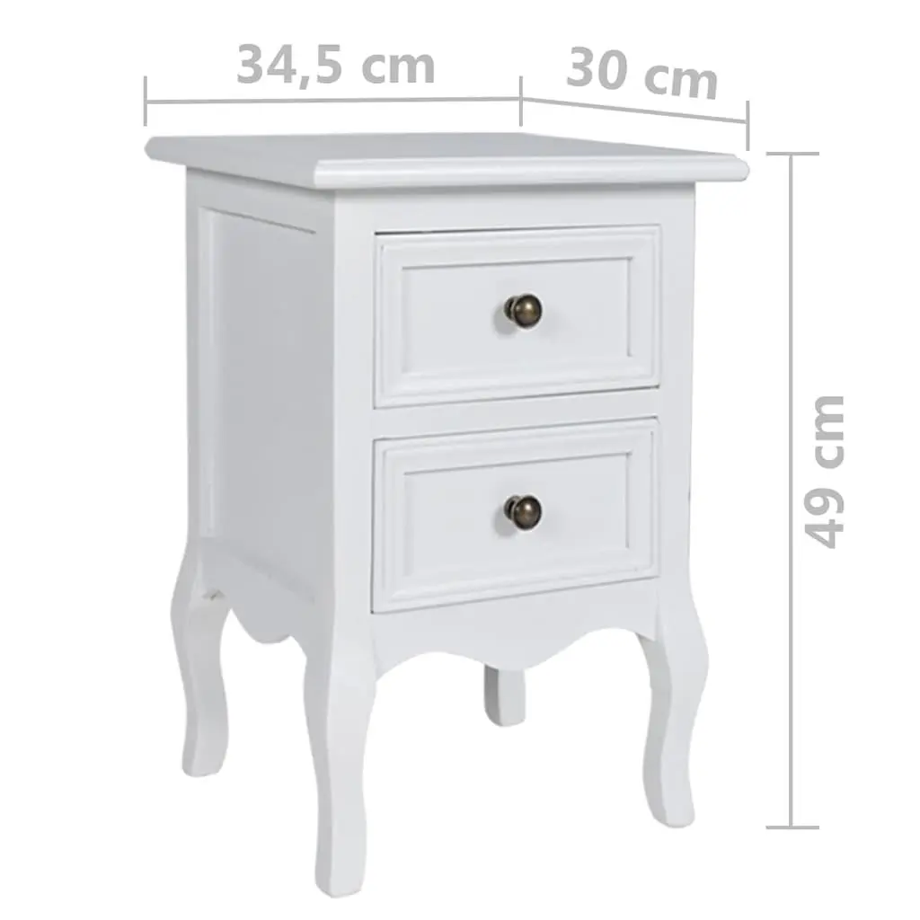 Bedside Tables Vintage Style White MDF 4 Piece Nightstands with Drawers