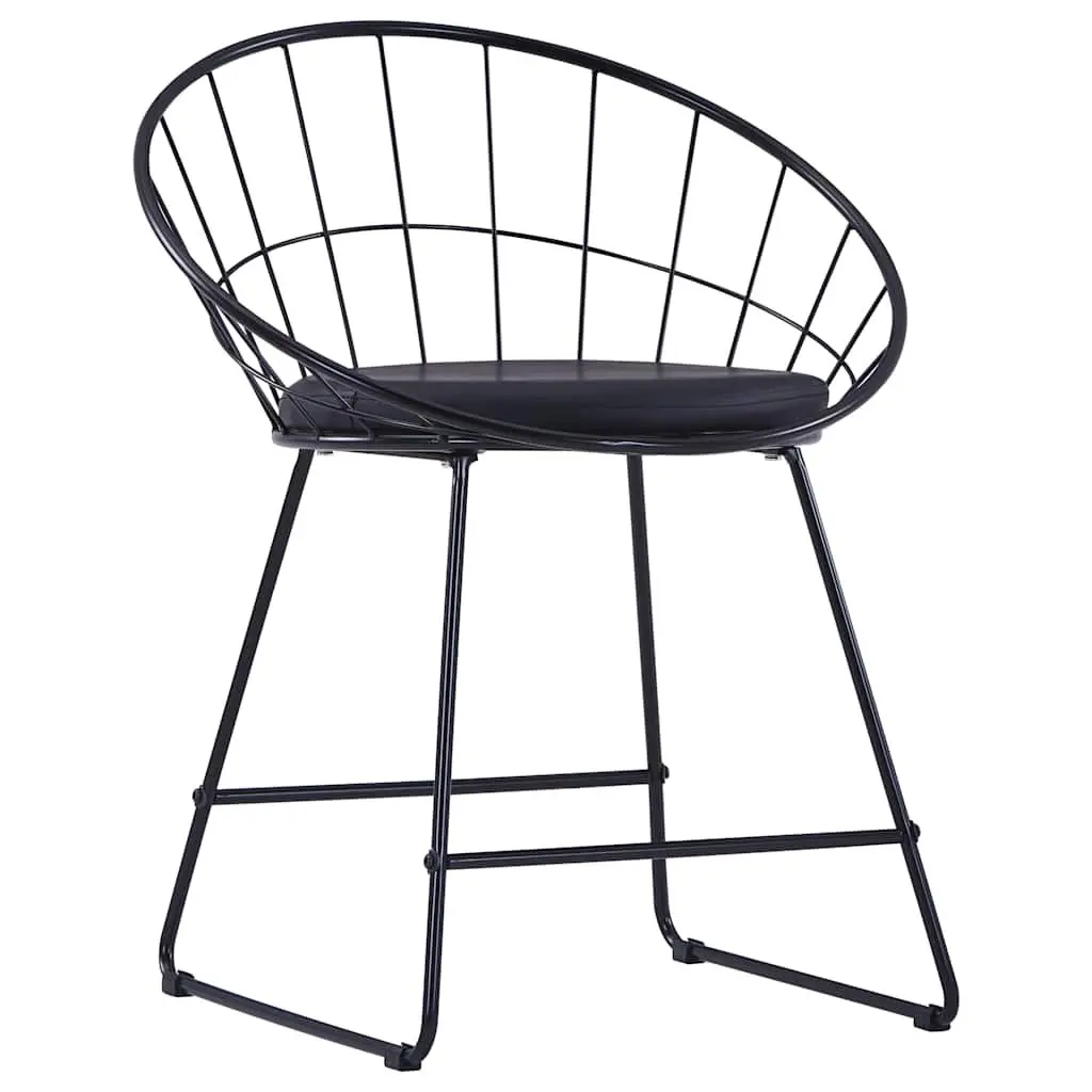 Dining Chairs Set 4 Pieces Black Steel Frame Faux Leather Cushion Kitchen