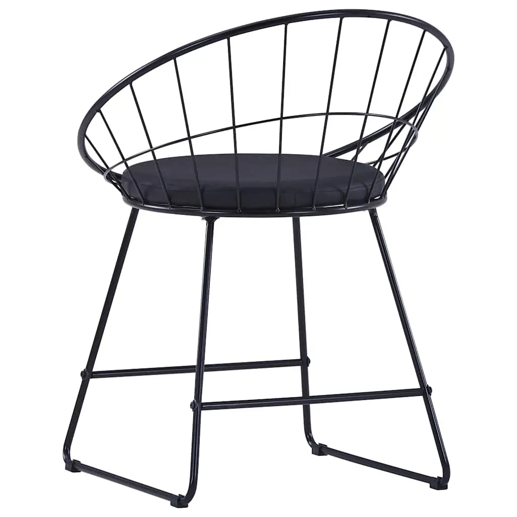 Dining Chairs Set 4 Pieces Black Steel Frame Faux Leather Cushion Kitchen