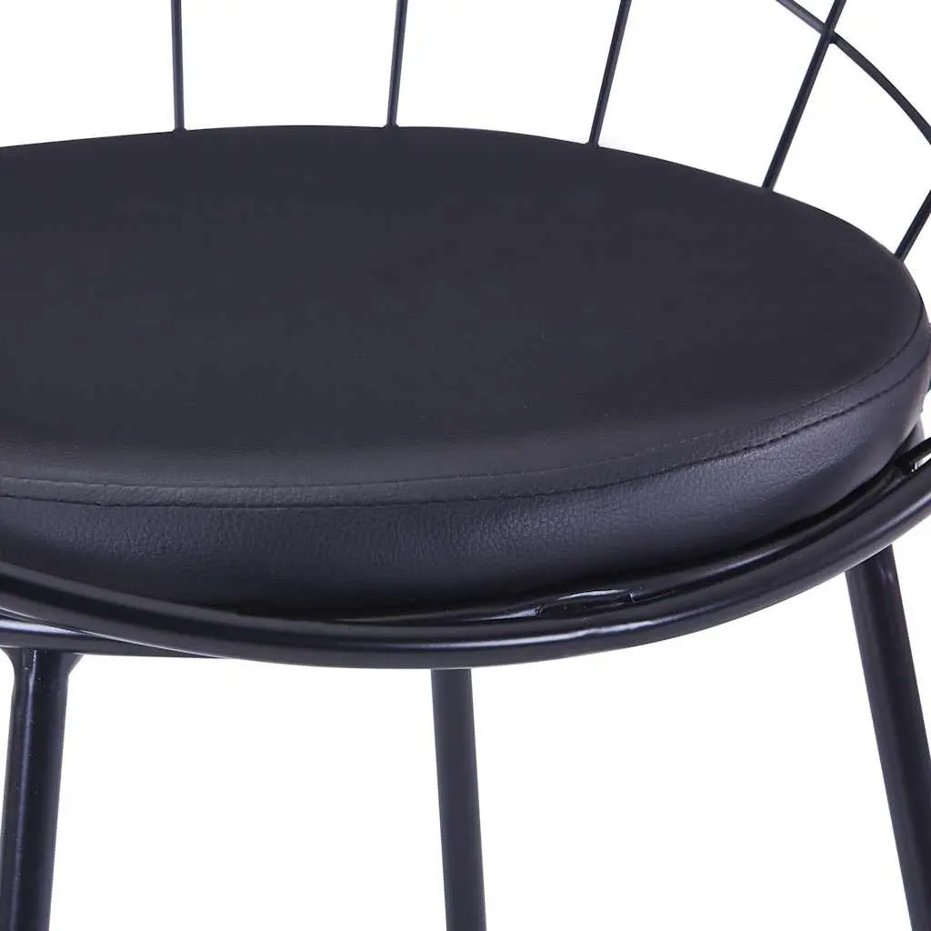 Dining Chairs Set 4 Pieces Black Steel Frame Faux Leather Cushion Kitchen