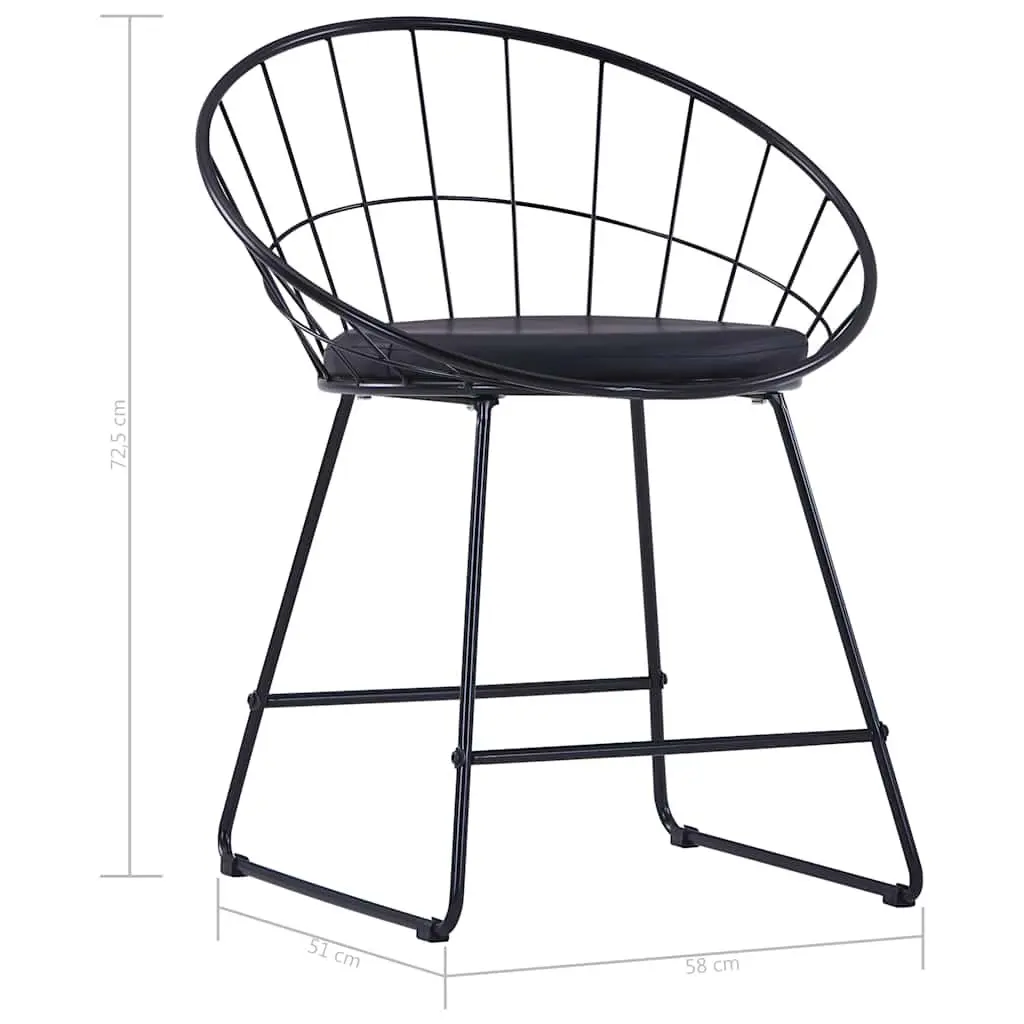 Dining Chairs Set 4 Pieces Black Steel Frame Faux Leather Cushion Kitchen
