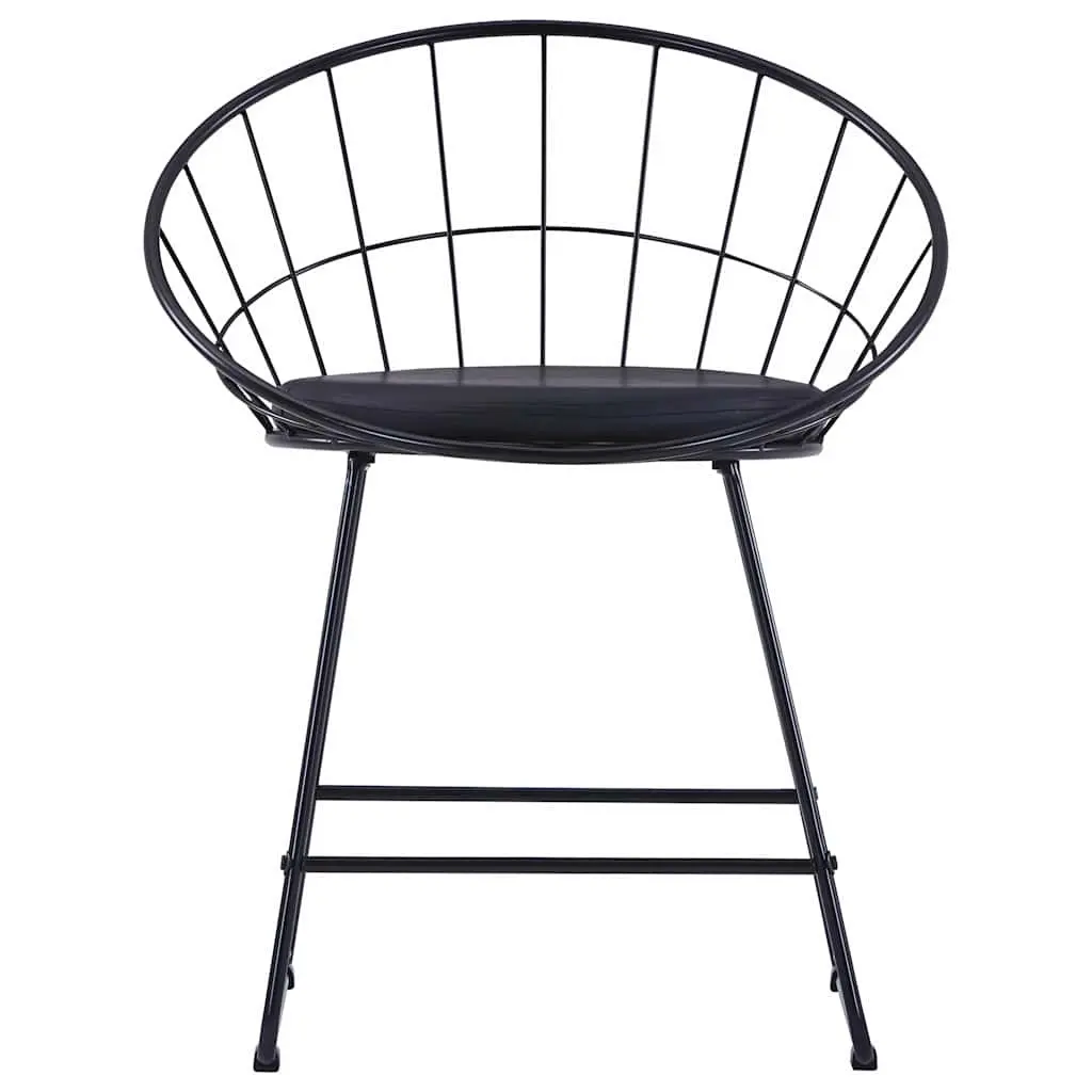 Dining Chairs Set 6 Pieces Black Faux Leather Cushioned Seats Powder-coated Steel Frame