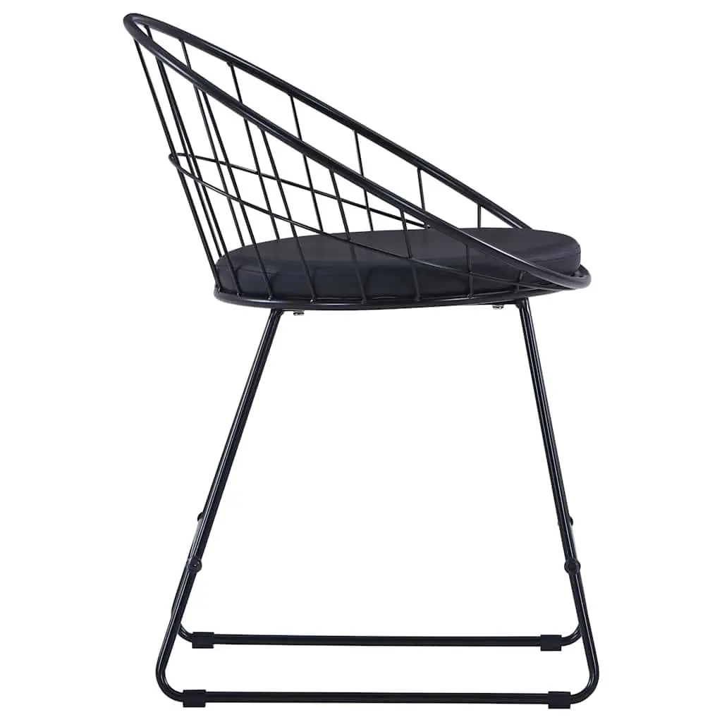 Dining Chairs Set 6 Pieces Black Faux Leather Cushioned Seats Powder-coated Steel Frame