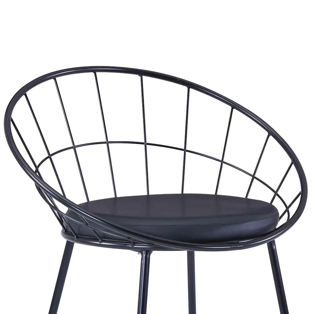 Dining Chairs Set 6 Pieces Black Faux Leather Cushioned Seats Powder-coated Steel Frame